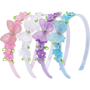 Lot de serre-têtes fille style princesse avec papillons en dentelle et perles