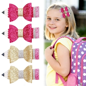Fermagli per Capelli a Fiocco di Matita Glitter per Bambini Ritorno a Scuola Accessori per Capelli Fatti a Mano Paillettes Luccicanti per Ragazze