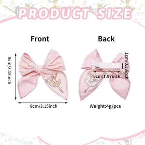 Handmade ballerina embroidery hair bow clips for girls with soft pink fabric and metal alligator clip