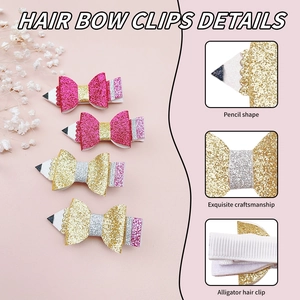 Set di 4 fermagli per capelli glitterati a forma di matita con fiocco per bambine