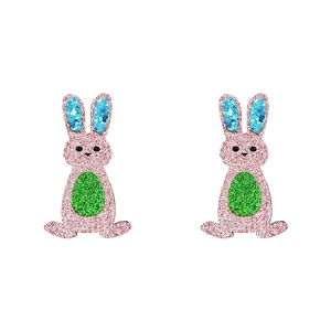 Detail of cute Easter bunny hair clips with colorful glitter fabric for baby girls