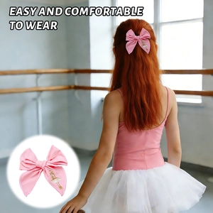 Pink handmade ballet girl embroidered bow hair clip for girls with a comfortable grip