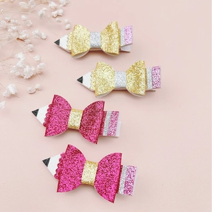 Set di 4 mollette per capelli a forma di matita glitterata per il rientro a scuola