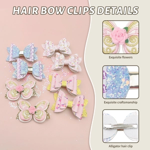 Lot de barrettes papillon pailletées avec broderies florales et pinces crocodiles