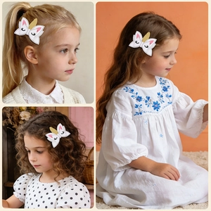 Kids unicorn bow hair clip with embroidery details and gold glitter horn accessory