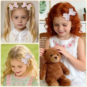 Vue détaillée des barrettes pour enfants avec paillettes et motifs floraux brodés