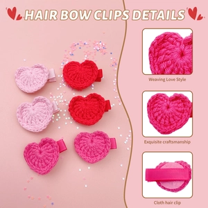 Handgefertigtes Set Häkel-Herz-Haarspangen aus weichem Baumwollgarn in Rosa und Rot