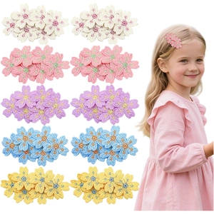 Sweet French Vintage Embroidered Flower Hair Clips For Kids Girls Fabric Cherry Blossom Floral Snap Clips Side Bangs Clips Jewelry Accessories