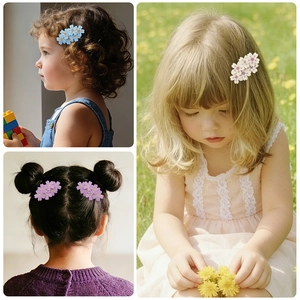 French vintage embroidered flower hair clips for girls in blue, white, and purple