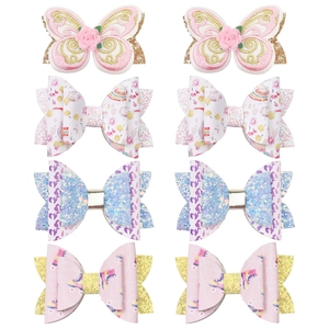 Lot de 8 barrettes à cheveux pour filles avec nœuds pailletés et papillons brodés de fleurs