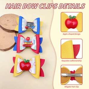 Barrettes nœuds pailletés à trois couches avec motifs école et pomme pour la rentrée scolaire