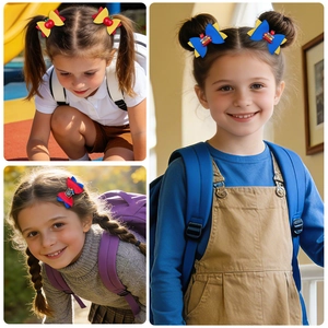 Détail de nœuds à cheveux écolière avec motifs ABC et accessoires de rentrée scolaire