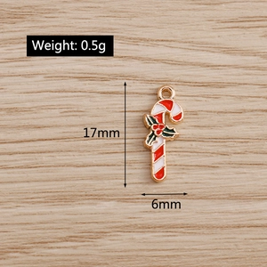 Christmas candy cane pendant detail with dimensions of 17mm by 6mm and 0.5g weight