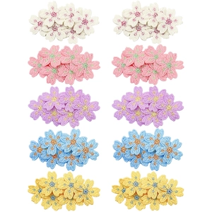 Floral embroidery hair clips set in five colors including pink, white, purple, blue and yellow