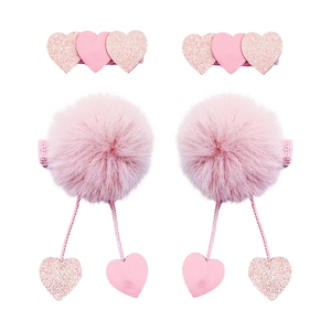 Lot de barrettes à cheveux cœurs roses avec paillettes et pompons doux pour filles