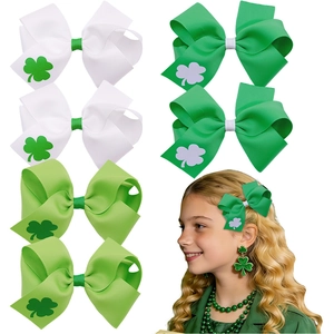 Pinces à Cheveux Nœud Trèfle Saint Patrick Ruban Gros-Grain Pinces Croco Vert Blanc Accessoires Cheveux Enfants Filles