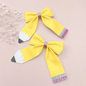 Lot de barrettes nœuds crayon jaune pailleté pour filles accessoires de rentrée scolaire