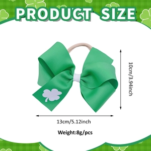 Green shamrock bow headband for St. Patrick's Day with dimensions 5.12x3.94 inches