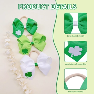 St. Patrick's Day baby headband set with green shamrock bows and nylon elastic bands