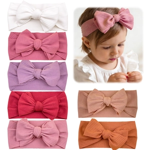 Infant Ribbed Knit Bow Headband Soft High Elastic Toddler Wide Hairband Solid Color Large Bows Baby Hair Accessories