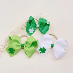 Saint Patrick's Day three-piece shamrock bow headbands with nylon bands for toddlers