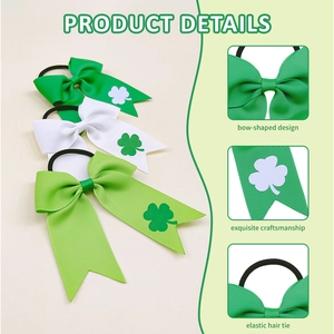 St. Patrick's Day green clover print ribbon bow hair ties set for kids hair styling