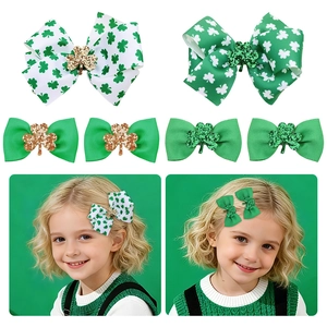Set di fermagli per capelli a quadrifoglio verde per San Patrizio con glitter