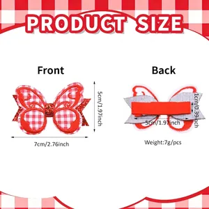 Guide des tailles barrette papillon brodée pour filles avec tissu à carreaux rouge