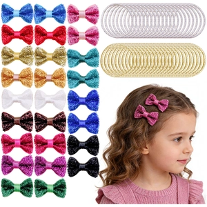 Fermagli per Capelli a Fiocco Glitterati e Elastici per Capelli Accessori per Bambini Ragazze Principessa Decorazione Regalo