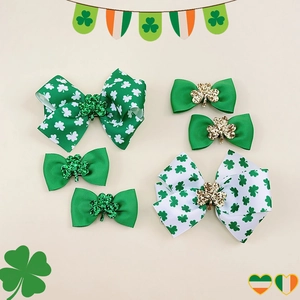 Set di 6 fermagli per capelli per San Patrizio con fiocchi verdi e trifogli glitter per bimbi
