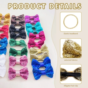 Set da 66 pezzi di fiocchi per capelli glitterati ed elastici in colori vivaci
