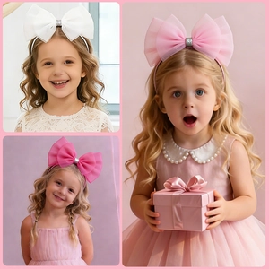 Gros plan de serre-têtes à nœud en tulle avec strass pour enfants en trois couleurs