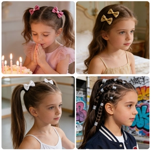 Set di fermagli per capelli con fiocchi glitterati ed elastici a spirale per bambine