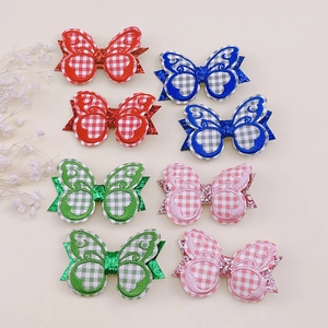 Set de barrettes papillon pailletées pour filles avec broderie et nœuds en tissu écossais