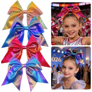 Laser Holographic Bow Hair Clip For Girls Metallic Gradient Oversized Cheerleading Bow Hairpin Festive Party Hair Decor