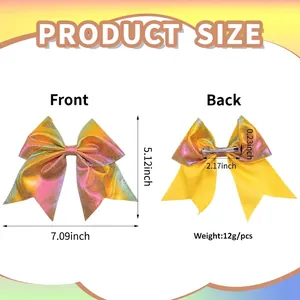 Iridescent laser fabric butterfly hair bow clip with metallic rainbow gradient effect