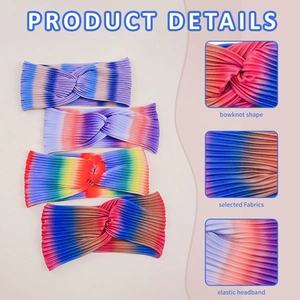 Bohemian rainbow gradient cross-knot elastic yoga headband set with pleated texture
