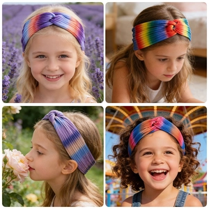 Child rainbow gradient twisted headband set for yoga and sports wear in four styles