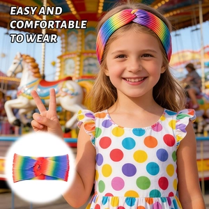 Detail of rainbow striped twisted headband with elastic pleated texture for yoga and sports