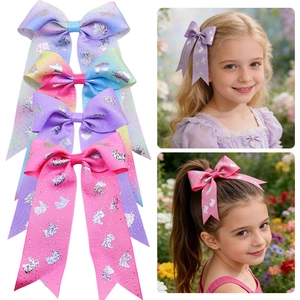 Unicorn Printed Grosgrain Ribbon Large Bow Hair Clip For Girls Princess Rainbow Gradient Glitter Bowknot Hairpins Hair Accessories