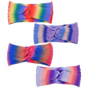Set of 4 rainbow gradient cross twist headbands for yoga and fitness exercise