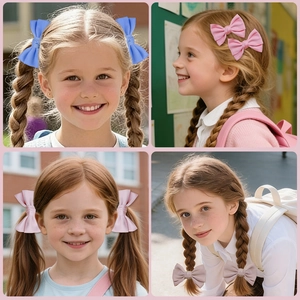 Détail de pinces à cheveux avec nœud en ruban gros-grain pour filles et enfants