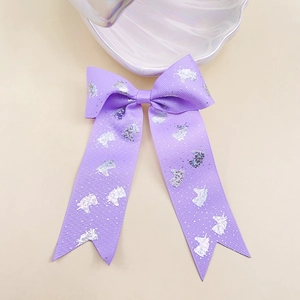 Cute purple grosgrain ribbon bow hair clip with silver unicorn glitter for girls