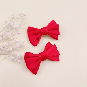 Lot de deux barrettes à cheveux avec nœuds rouges faits main pour filles et tout-petits