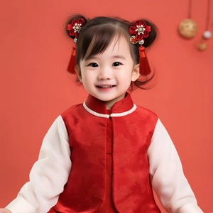 Traditionelle chinesische rote Blumenhaarklammern mit Quasten und Perlen für Kinder