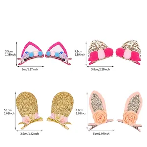 Tableau des tailles montrant les dimensions de quatre pinces à cheveux chat et lapin