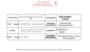 Detaillierte Größen- und Materialtabelle für chinesische Quasten-Haarspangen