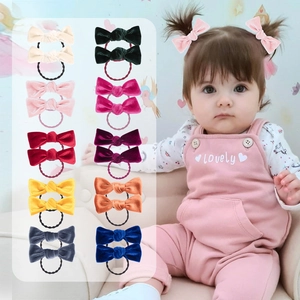 Kids Velvet Bow Hair Ties Set Elastic Ribbon Ponytail Holders Soft Fabric Scrunchies For Toddler Girls Daily Hair Accessories
