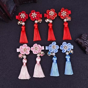 Traditionelle Chinesische Haarklammern Für Kinder Handgefertigte Stoffblume Lange Quaste Künstliche Perlen Für Neujahrsfest Zubehör