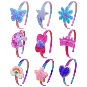 9Pcs rhinestone crown and unicorn headbands set for girls birthday party favors